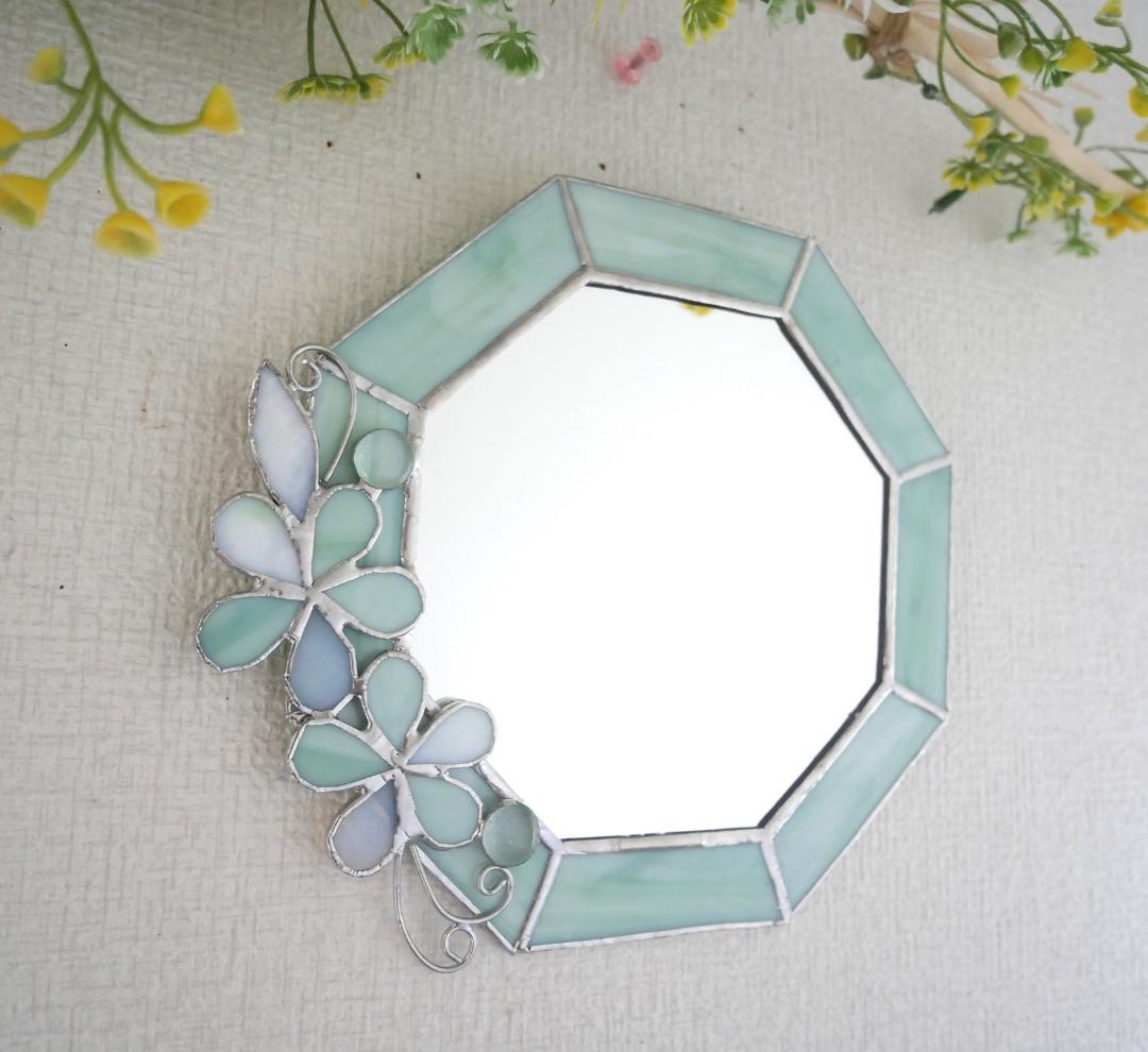 *✴︎:.。.エメラルドグリーンの八角形の鏡♪　（size20㎝/Max22㎝）