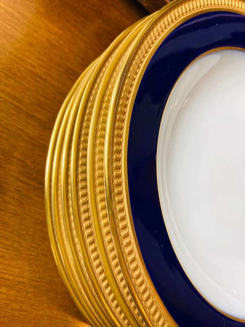 大倉陶園　瑠璃　エンボス　金蝕　クラウン 皿　深皿　スーププレート　22cm