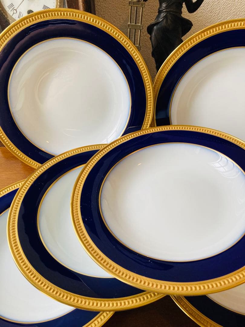 大倉陶園　瑠璃　エンボス　金蝕　クラウン 皿　深皿　スーププレート　22cm