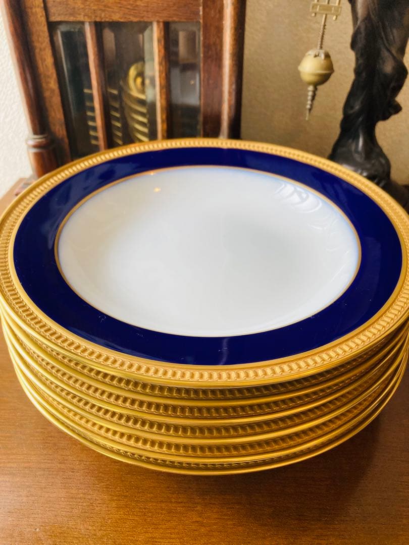 大倉陶園　瑠璃　エンボス　金蝕　クラウン 皿　深皿　スーププレート　22cm