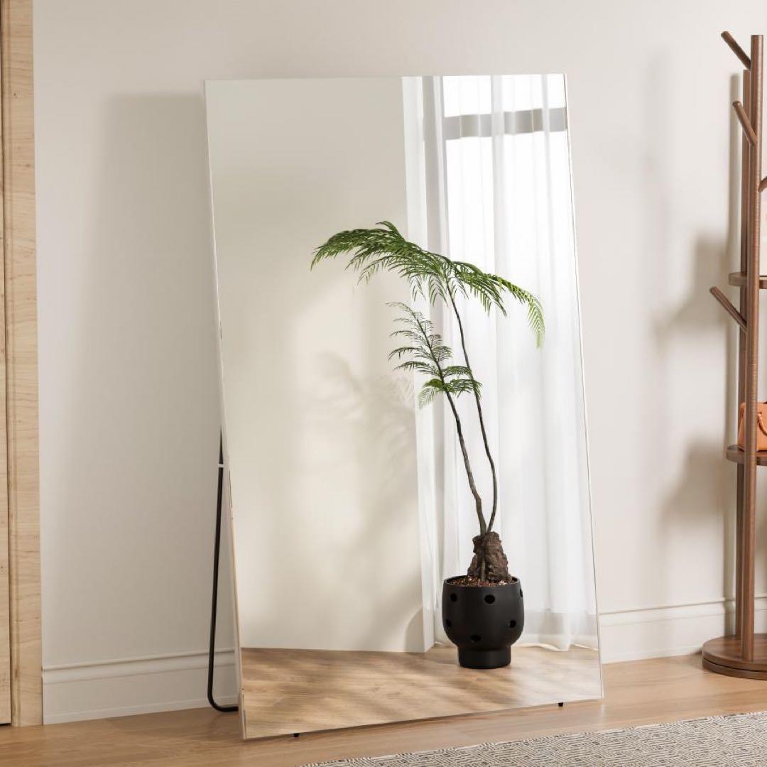 【新品】全身鏡 BLACK スタンドミラー 飛散防止 地震対策 HDフィルム