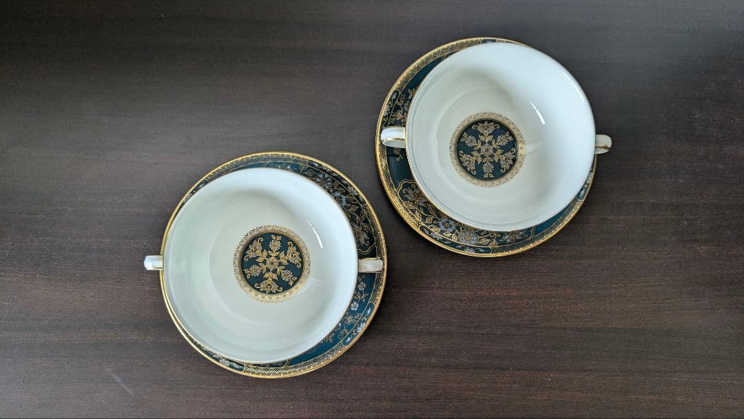 ロイヤルドルトン【カーライル】スープ皿 ダブルハンドルカップ&ソーサー 2客