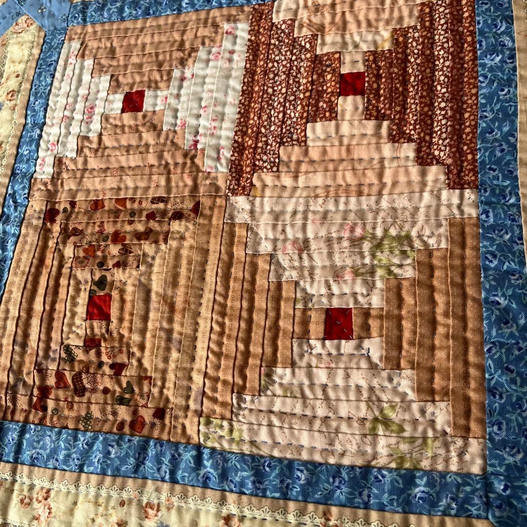 講師作品】パッチワークキルト ベッドカバー マルチカバー ログ