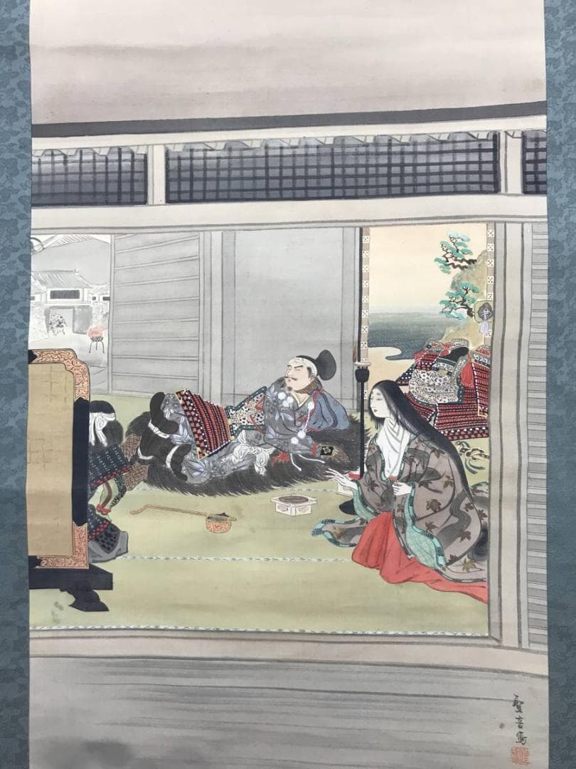 真作】聖音/木曽義仲出陣之図/武者図/掛軸/名家伝来/AB-947