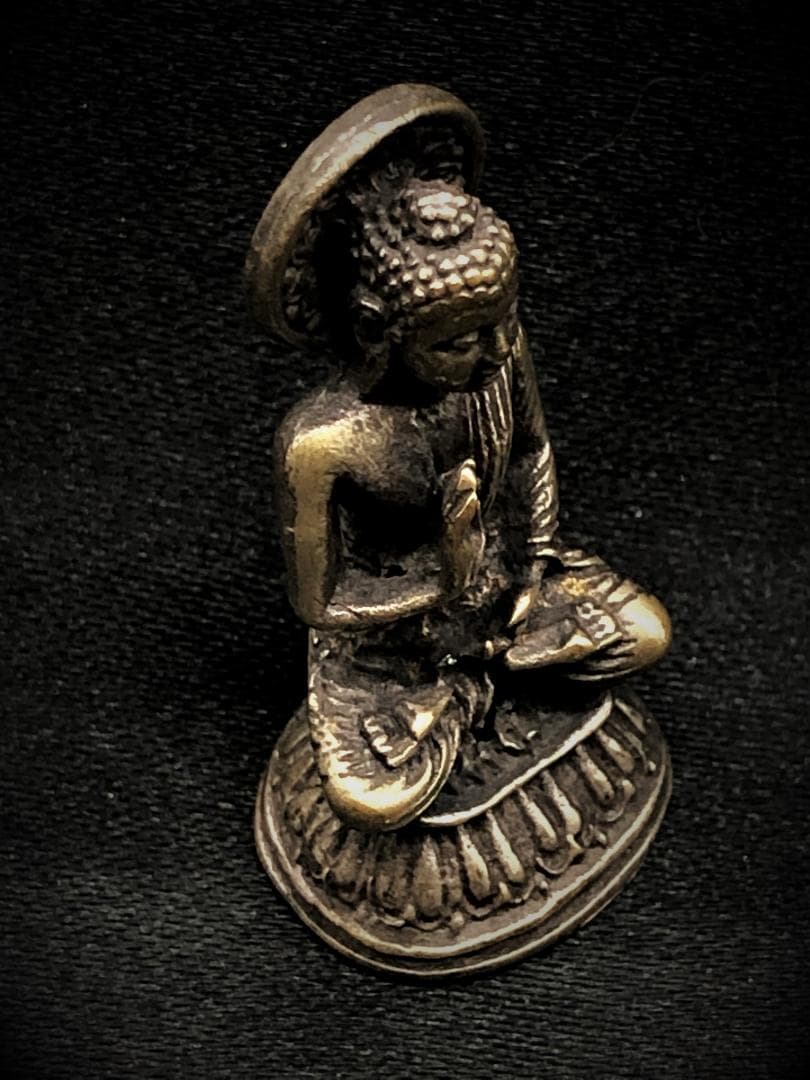 タイ鍍銀仏 】 骨董携行仏 ブラーフミー系文字刻