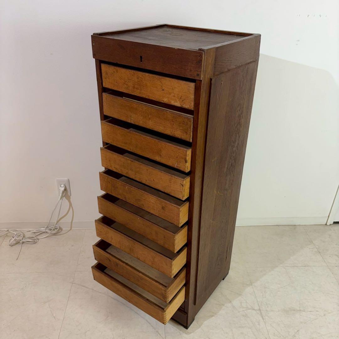 レコードチェスト　ファイルキャビネット　1940年代　9段　木製蛇腹シャッター