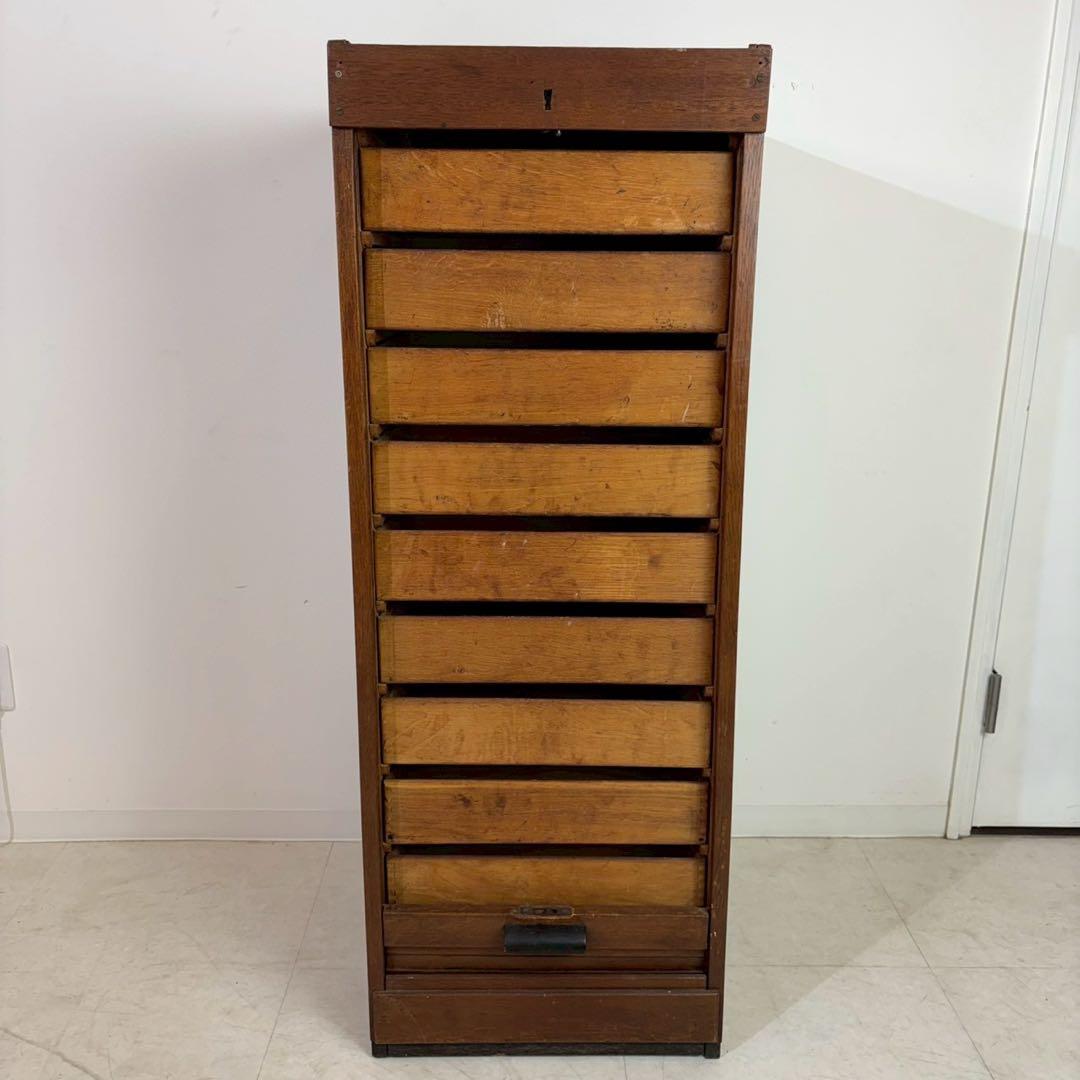 レコードチェスト　ファイルキャビネット　1940年代　9段　木製蛇腹シャッター
