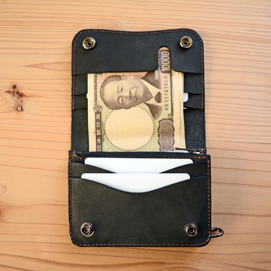 コンパクト ミドル トラッカーウォレット 手のひらサイズ イタリアンレザー