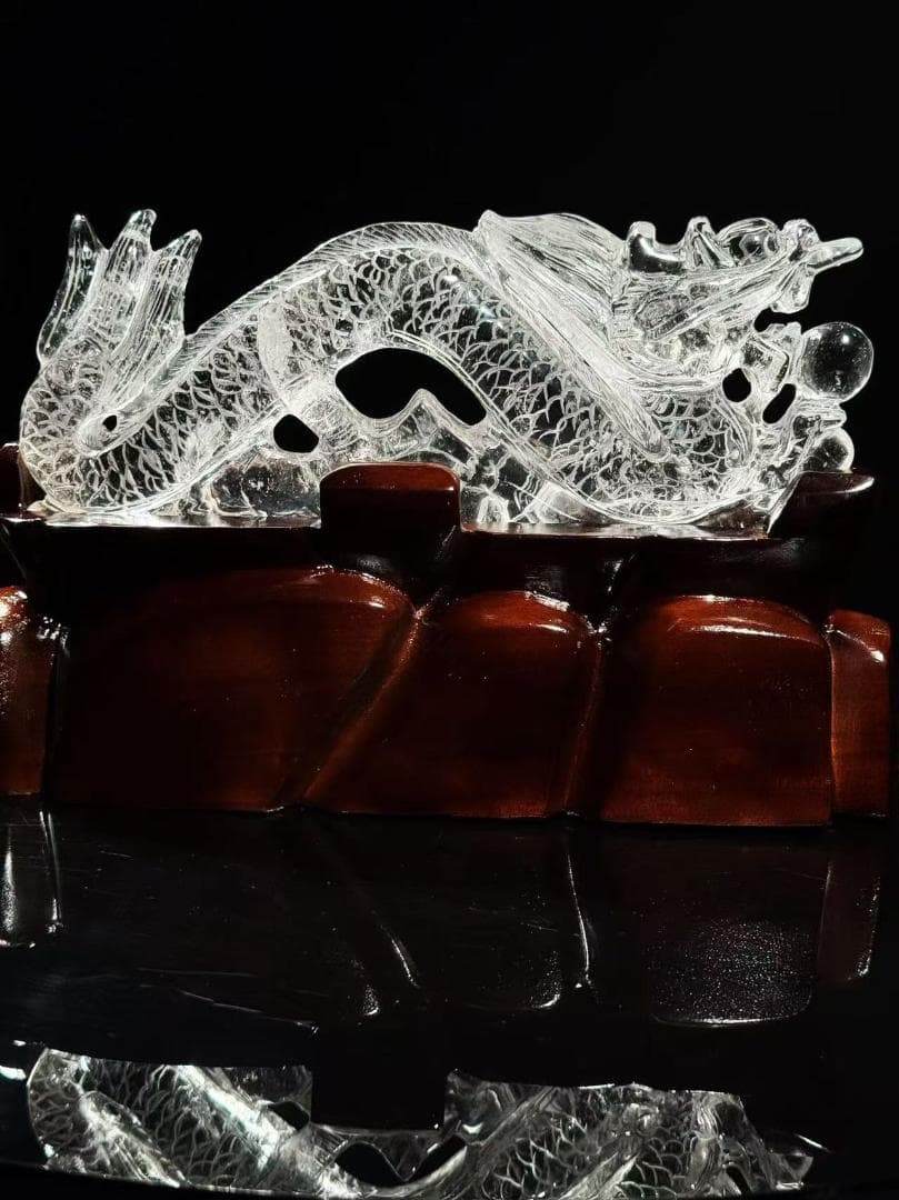 天然石 水晶 龍 彫刻置物 パワーストーンF.160