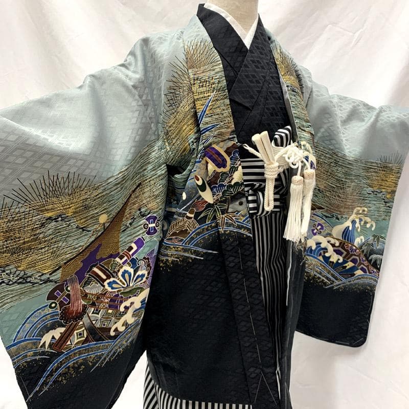 503ab9■七五三 五歳 男児 未使用品 着物&羽織&袴&角帯&長襦袢 小物