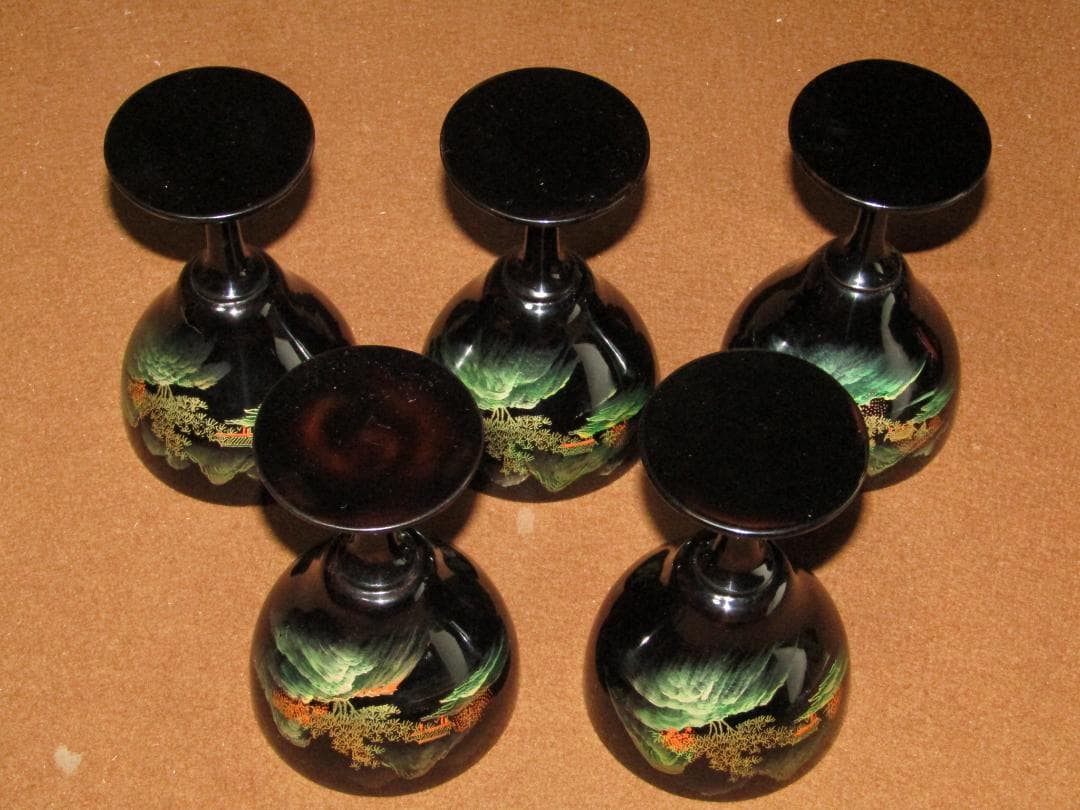 中国漆器 山水図蒔絵 洋酒器揃 リキュールグラス・シェーカー・トレイ
