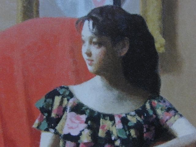 中村清治、【花柄の服の少女】、希少な額装用画集より、新品額装付