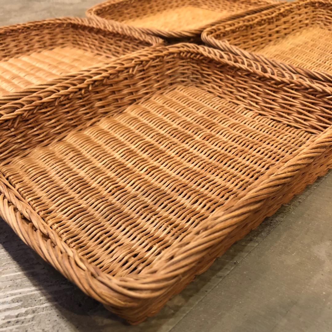 アンティーク　ラタン　籐　4段オープンラック　バスケット　取り外し可能　かご収納