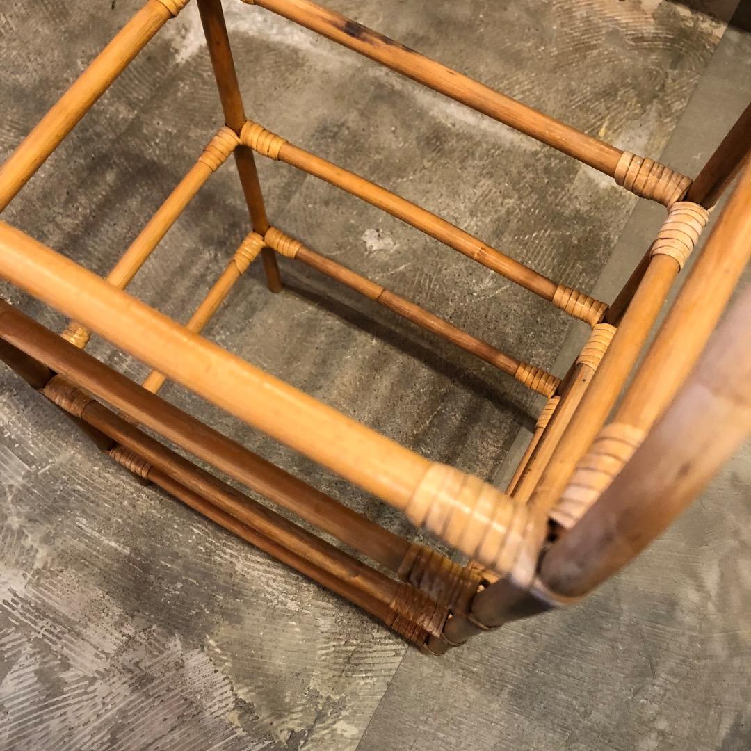 アンティーク　ラタン　籐　4段オープンラック　バスケット　取り外し可能　かご収納