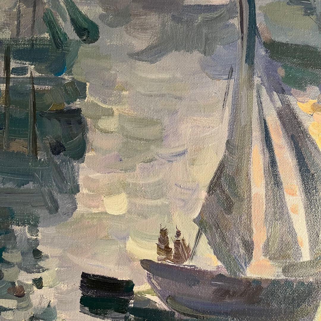 手書き油絵 クロード・モネ 日の出 海 額付 絵画 インテリア 油彩画