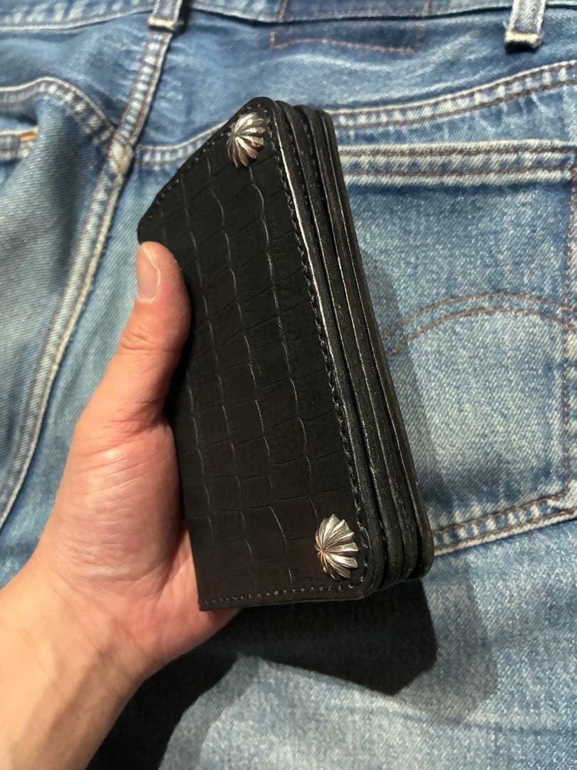 トラッカーウォレット ミドル 姫路レザークロコ シルバー925アポロ