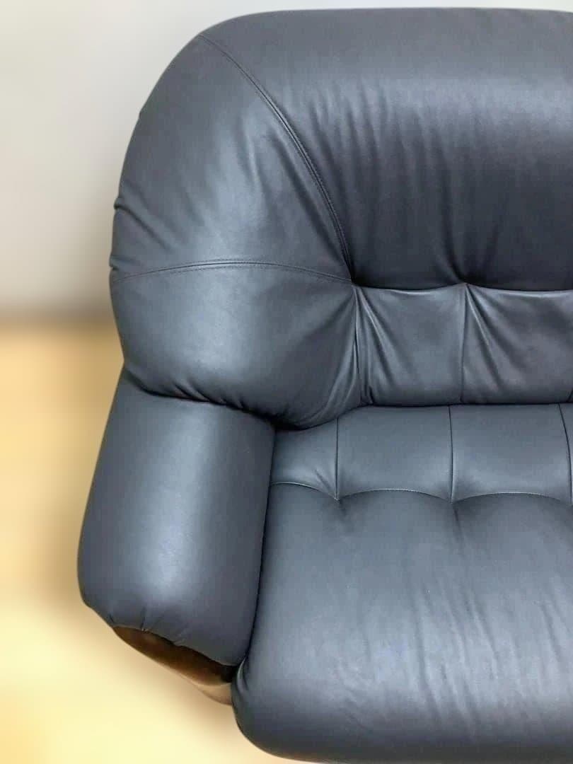 送料無料 3人掛け ソファ 合成皮革 ダークグレー 木製肘掛 75032-1-