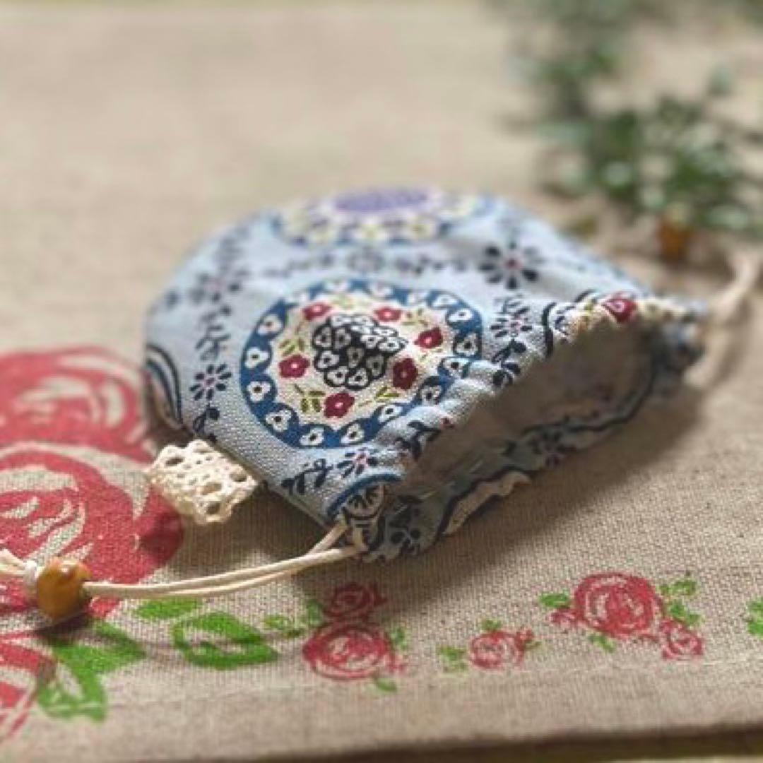 No.2306-2  手のひら巾着サシェ 香り袋 ポーリッシュポタリー  ブルー