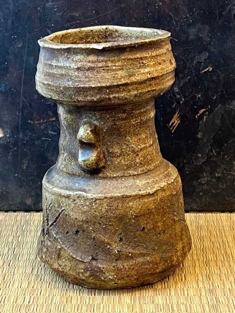 ［珍品］￼伊賀焼、江戸期、自然柚、耳付き花瓶　送料込み