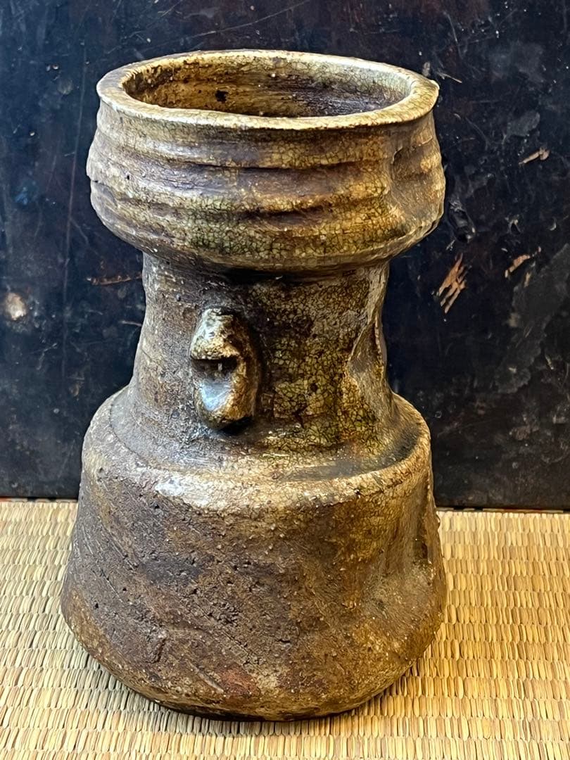 ［珍品］￼伊賀焼、江戸期、自然柚、耳付き花瓶　送料込み