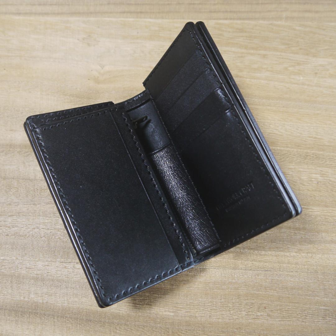 【少々訳あり】ヌメ革　栃木レザー　サドルレザー　ミドルウォレット　二つ折　黒
