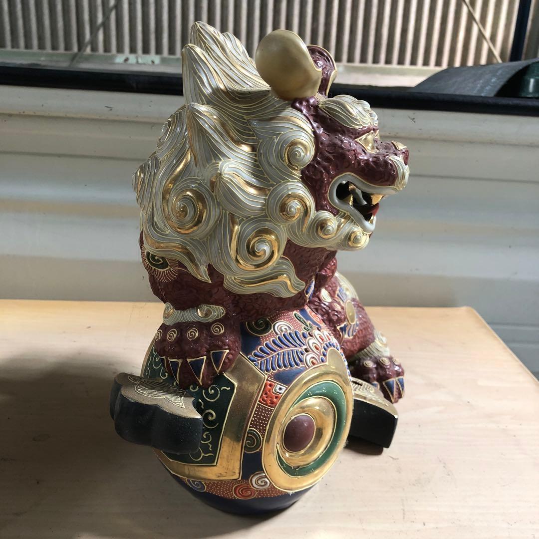 九谷焼 10号立獅子 盛 置物 風水 獅子  幸運 開運置物 商売繁盛