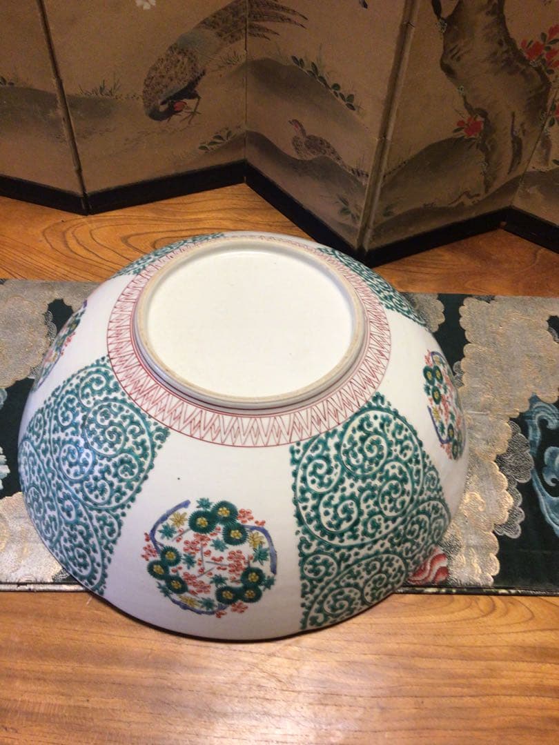 【特別出品】極上　古伊万里 柿右衛門様式 猫に花唐草紋様　色絵大鉢 幅40cm