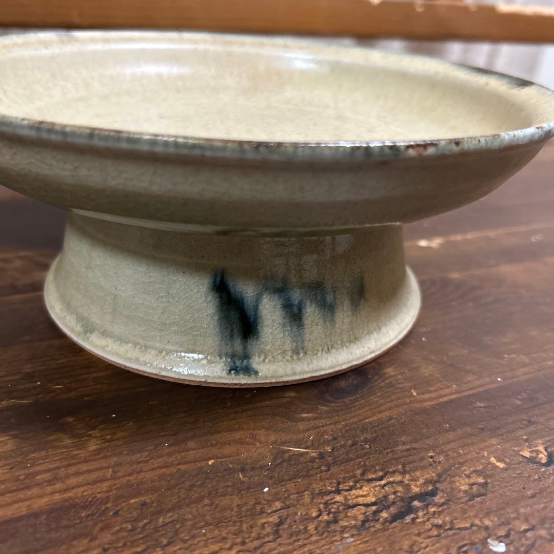 美濃焼 茶道具 幸兵衛窯 人間国宝「加藤卓男」作 「蝉図 黄瀬戸 高足菓子鉢」