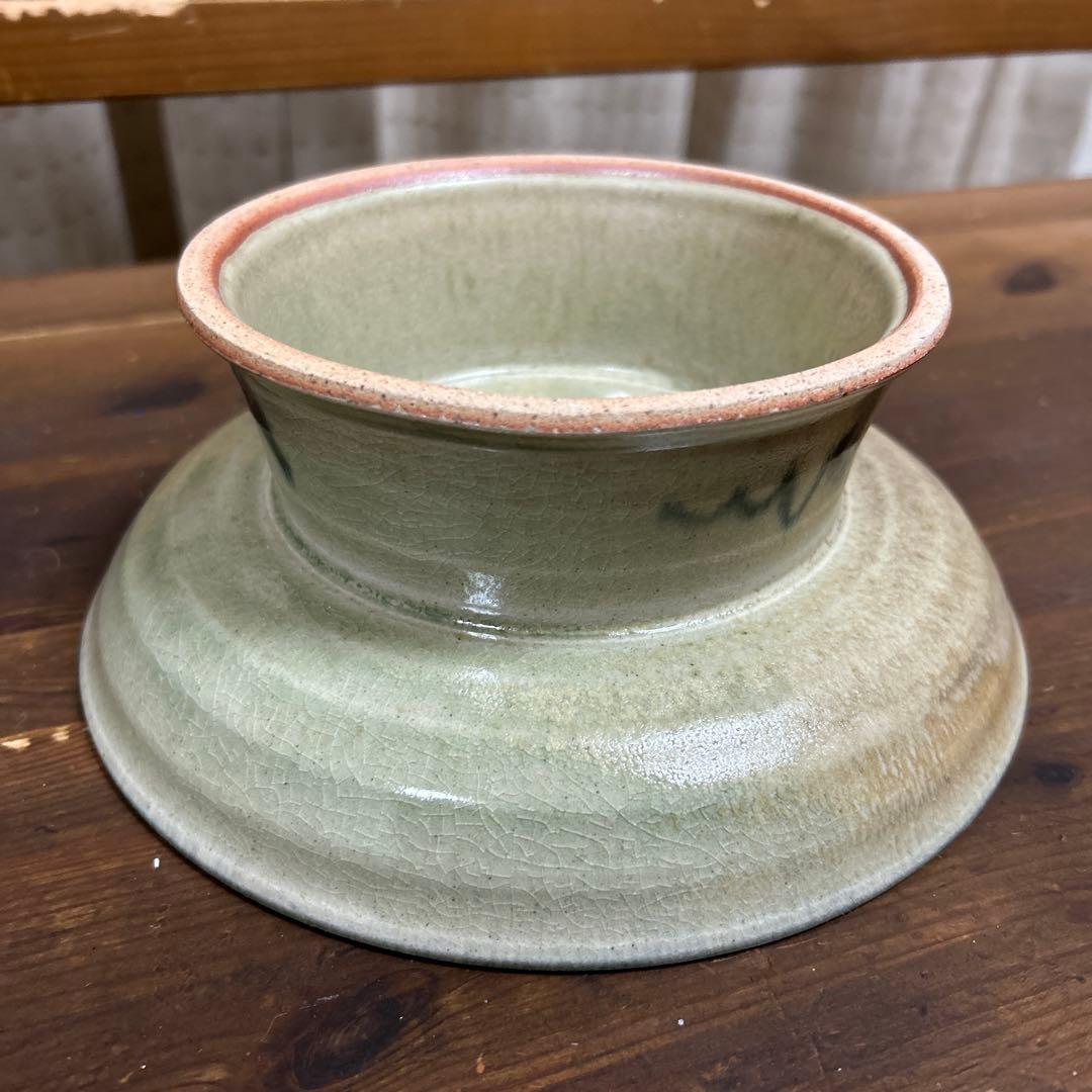 美濃焼 茶道具 幸兵衛窯 人間国宝「加藤卓男」作 「蝉図 黄瀬戸 高足菓子鉢」