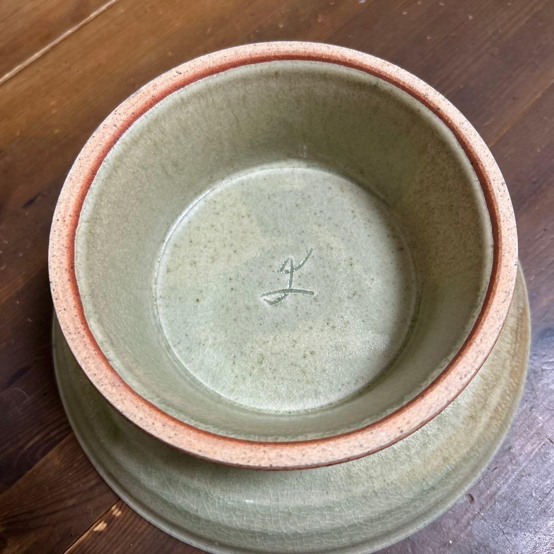 美濃焼 茶道具 幸兵衛窯 人間国宝「加藤卓男」作 「蝉図 黄瀬戸 高足菓子鉢」