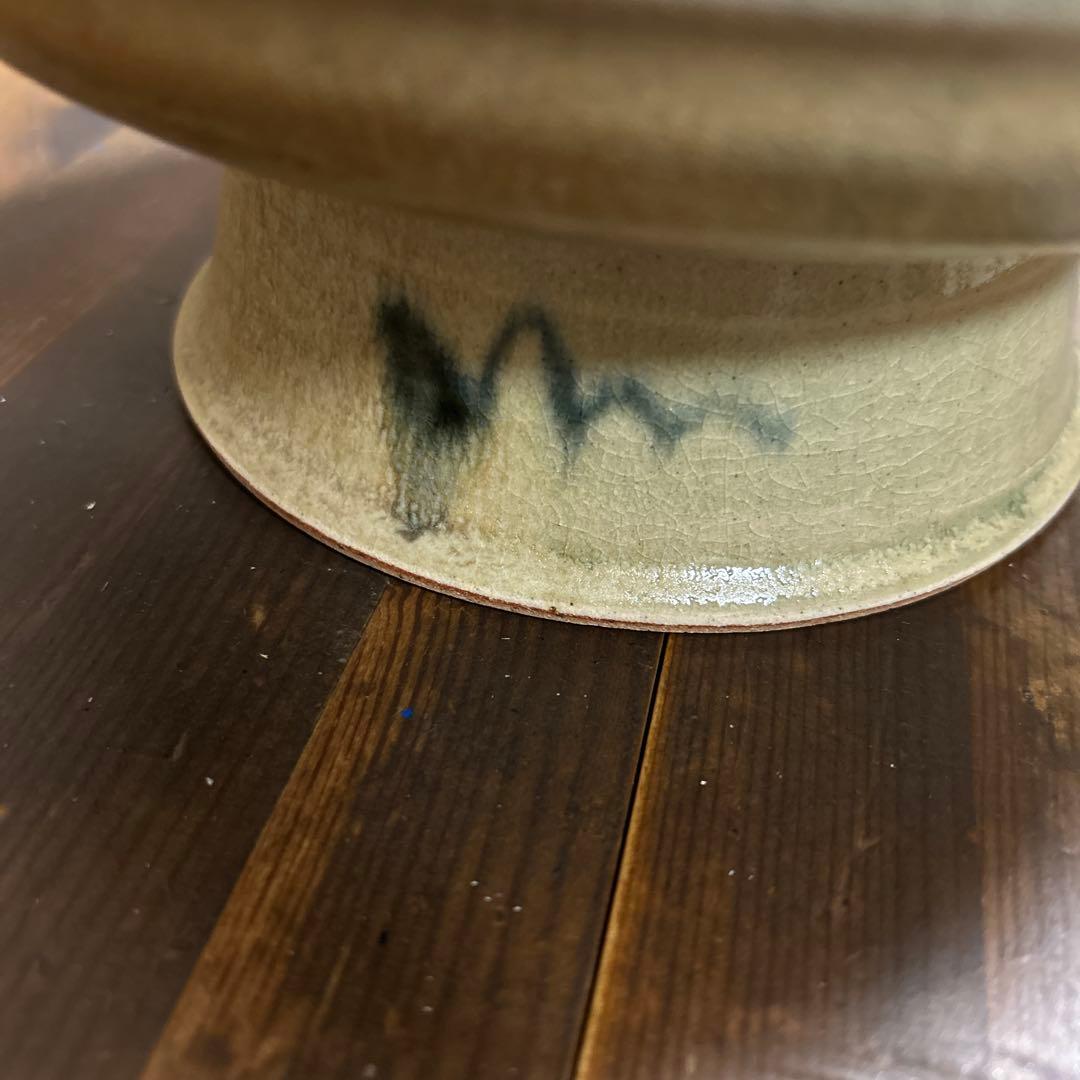 美濃焼 茶道具 幸兵衛窯 人間国宝「加藤卓男」作 「蝉図 黄瀬戸 高足菓子鉢」