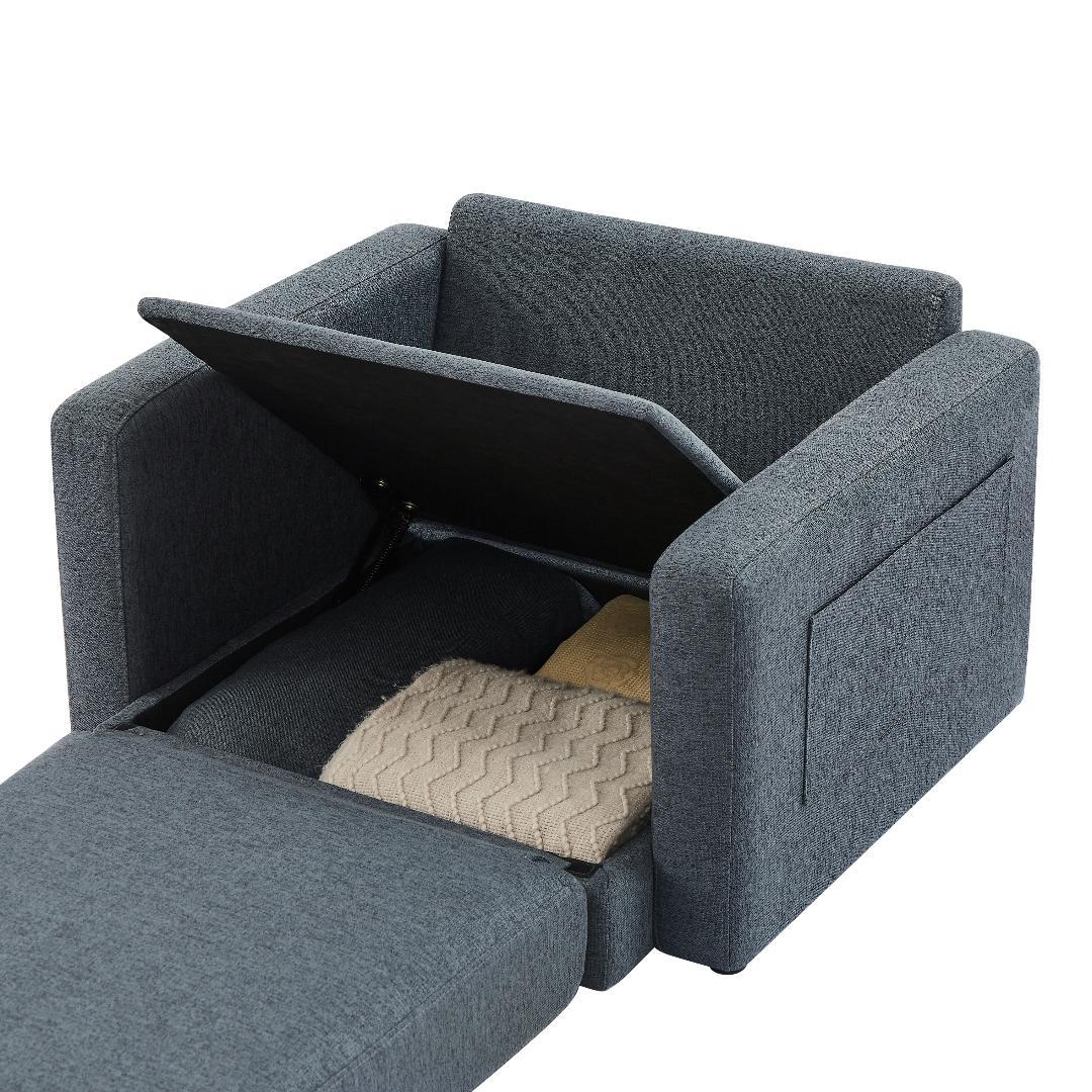 【ブルー】ソファーベッド 折りたたみベッド ローソファー シングルソファーベッド