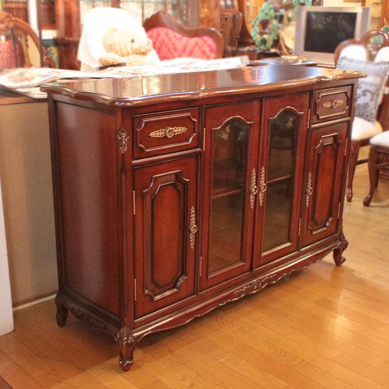 ローキャビネット マホガニー 幅135cm 引出 収納 棚 605-269