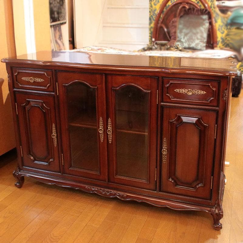 ローキャビネット マホガニー 幅135cm 引出 収納 棚 605-269