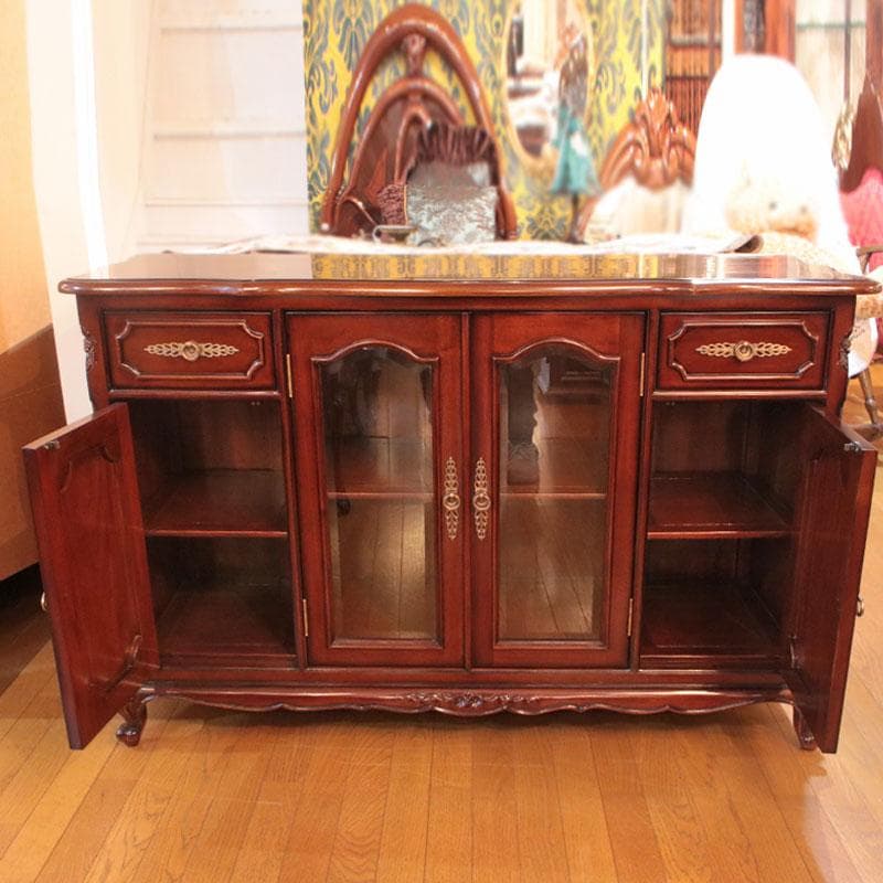 ローキャビネット マホガニー 幅135cm 引出 収納 棚 605-269