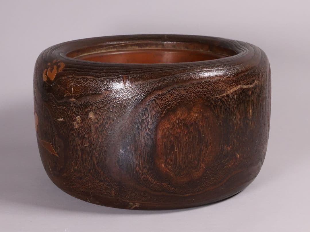 尺参 桐火鉢 金蒔絵 螺鈿細工 幅38.8cm 桐紋 菊 草花 扇面【MB31】