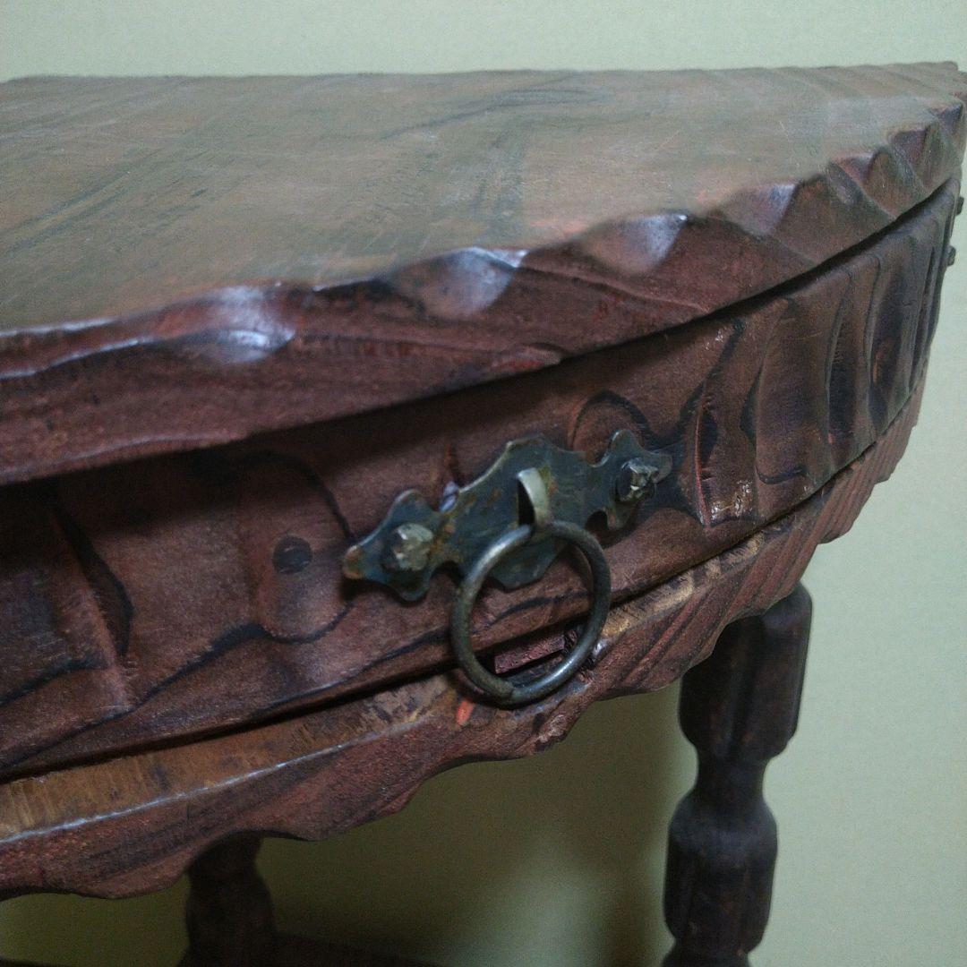 ヴィンテージ家具 木製 コーナー サイドテーブル 引き出し付き