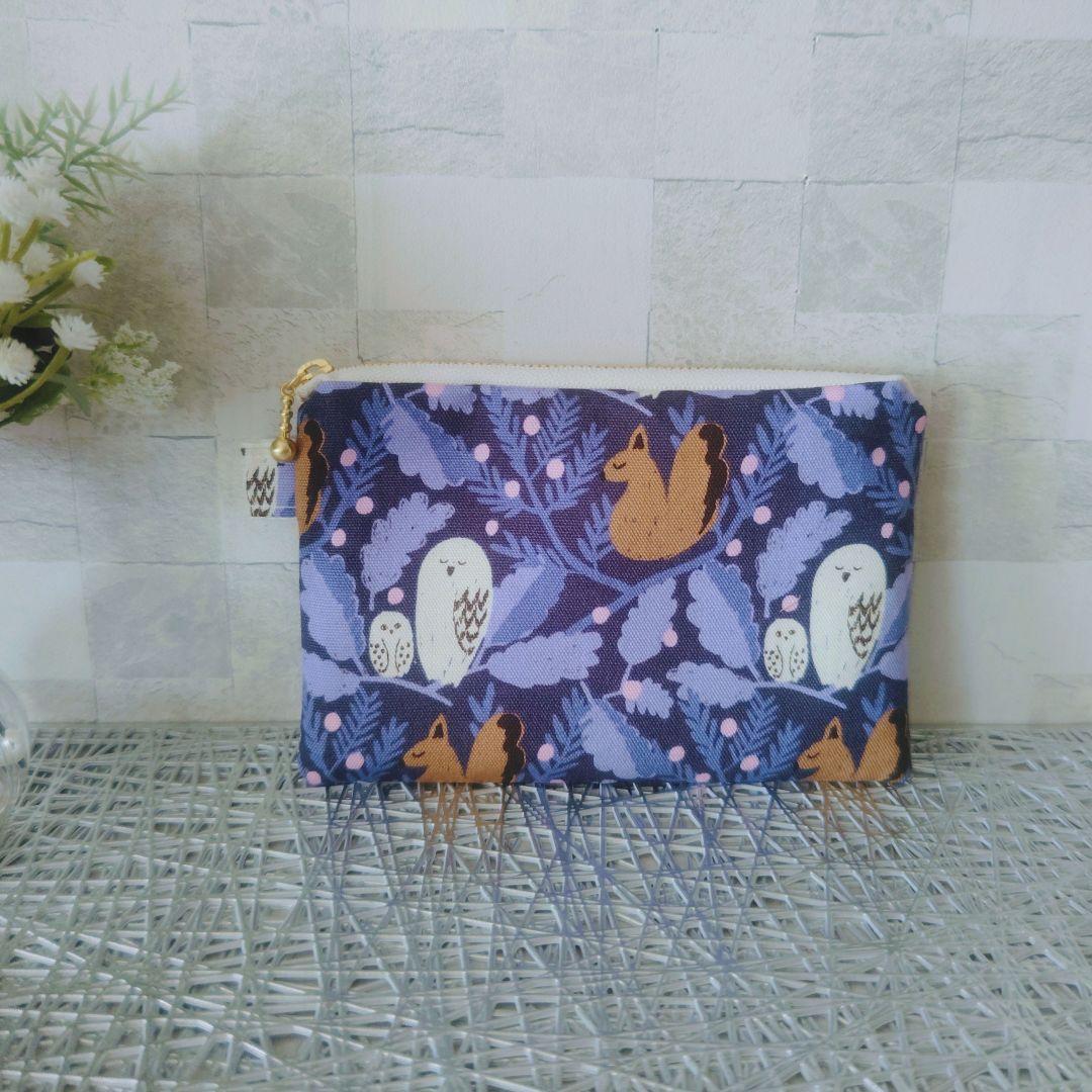 専用ページ✿2点森のふくろう リス柄ボックスポーチ　kippis生地使用　北欧