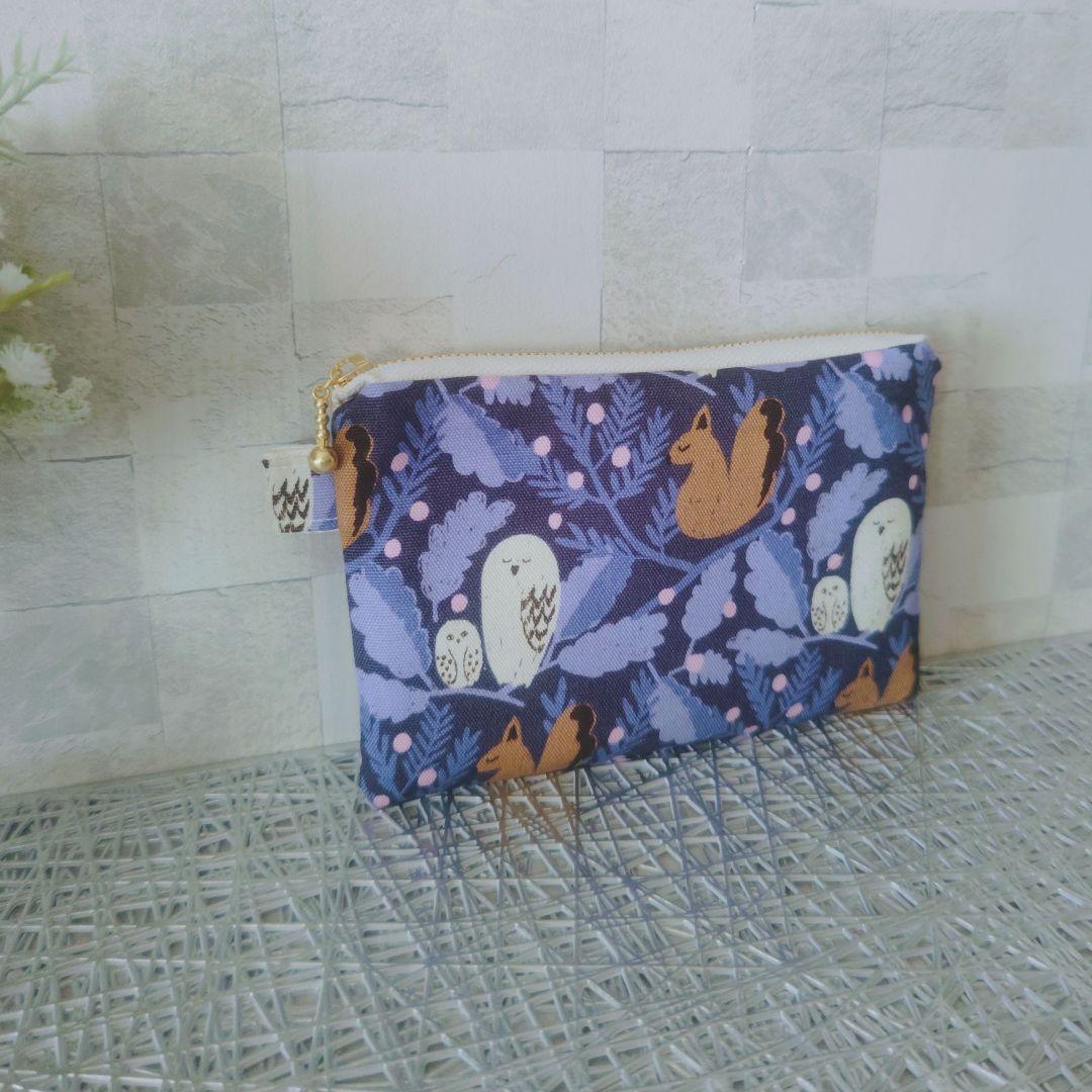 専用ページ✿2点森のふくろう リス柄ボックスポーチ　kippis生地使用　北欧