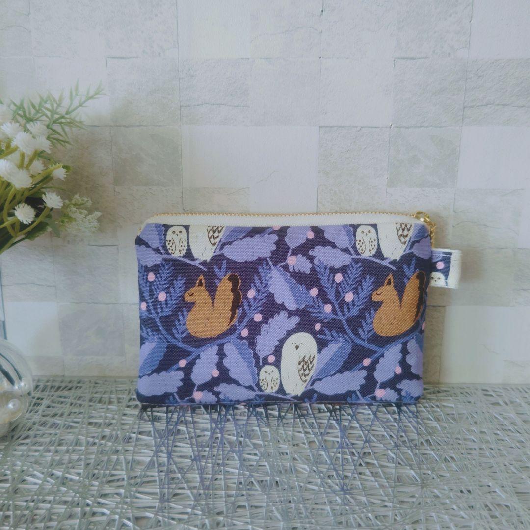 専用ページ✿2点森のふくろう リス柄ボックスポーチ　kippis生地使用　北欧