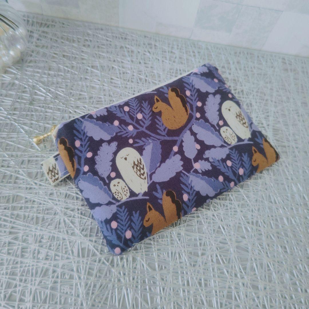 専用ページ✿2点森のふくろう リス柄ボックスポーチ　kippis生地使用　北欧