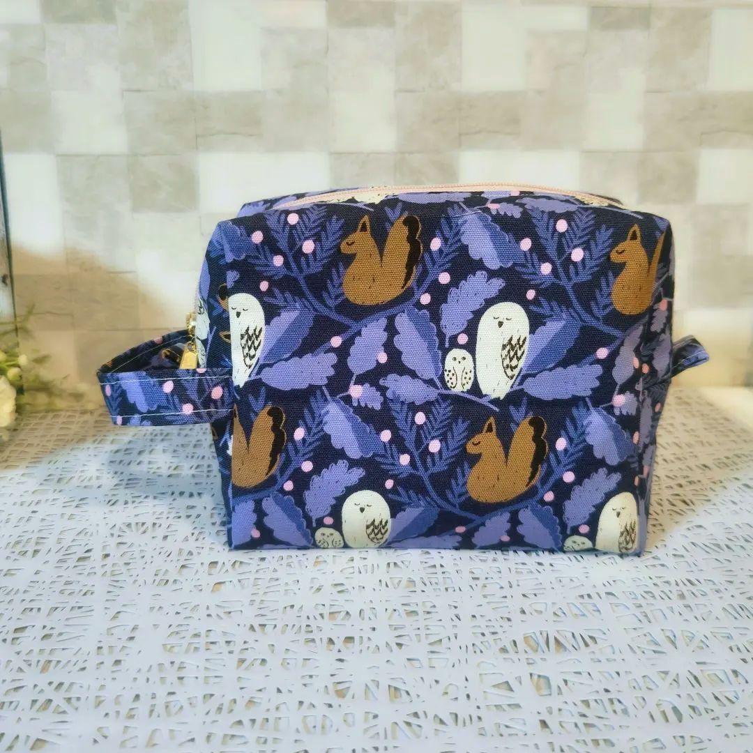 専用ページ✿2点森のふくろう リス柄ボックスポーチ　kippis生地使用　北欧