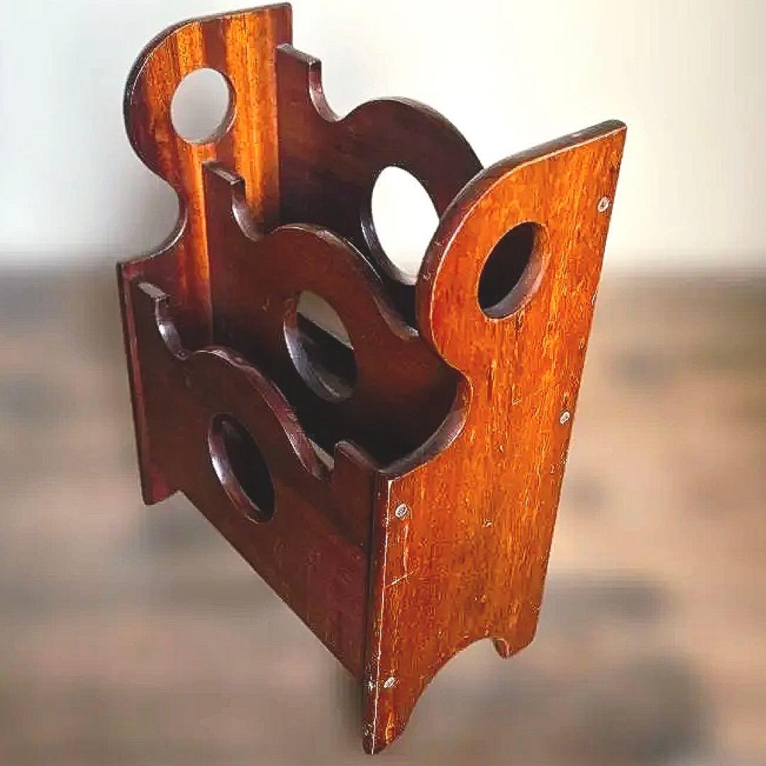 昭和マガジンラック／無垢材／3段／円抜きデザイン