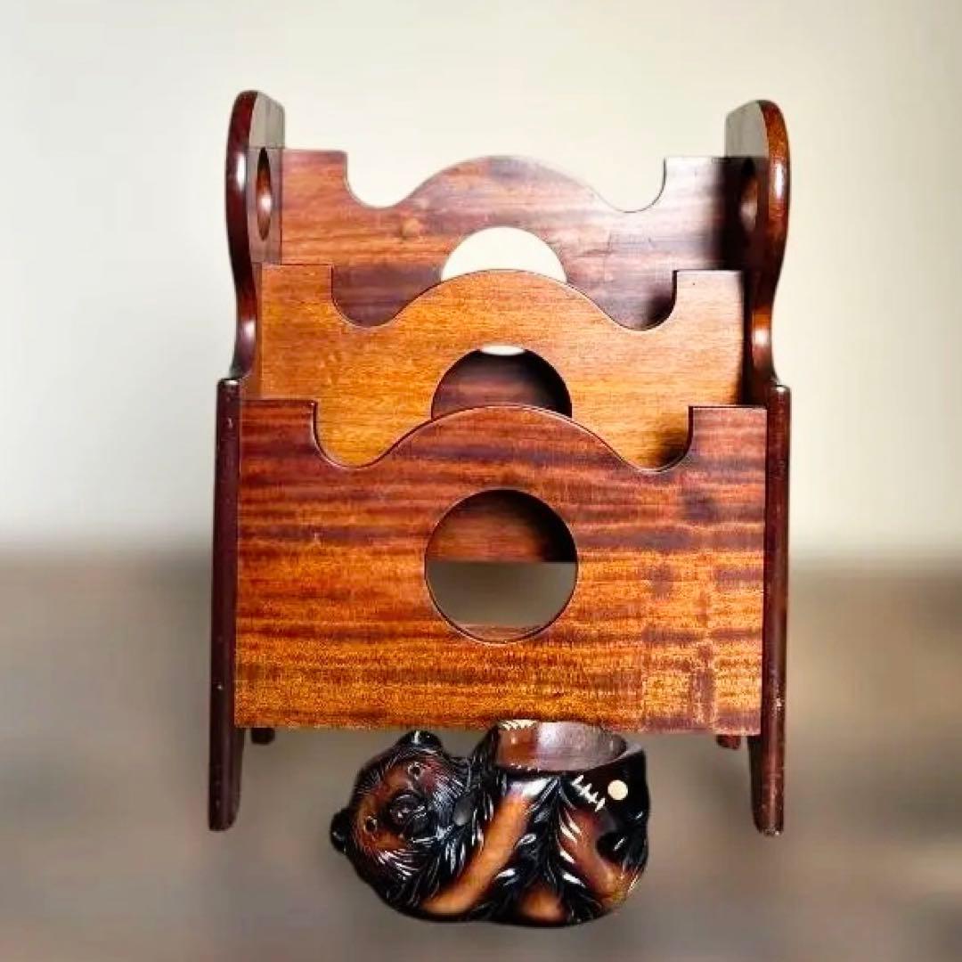 昭和マガジンラック／無垢材／3段／円抜きデザイン