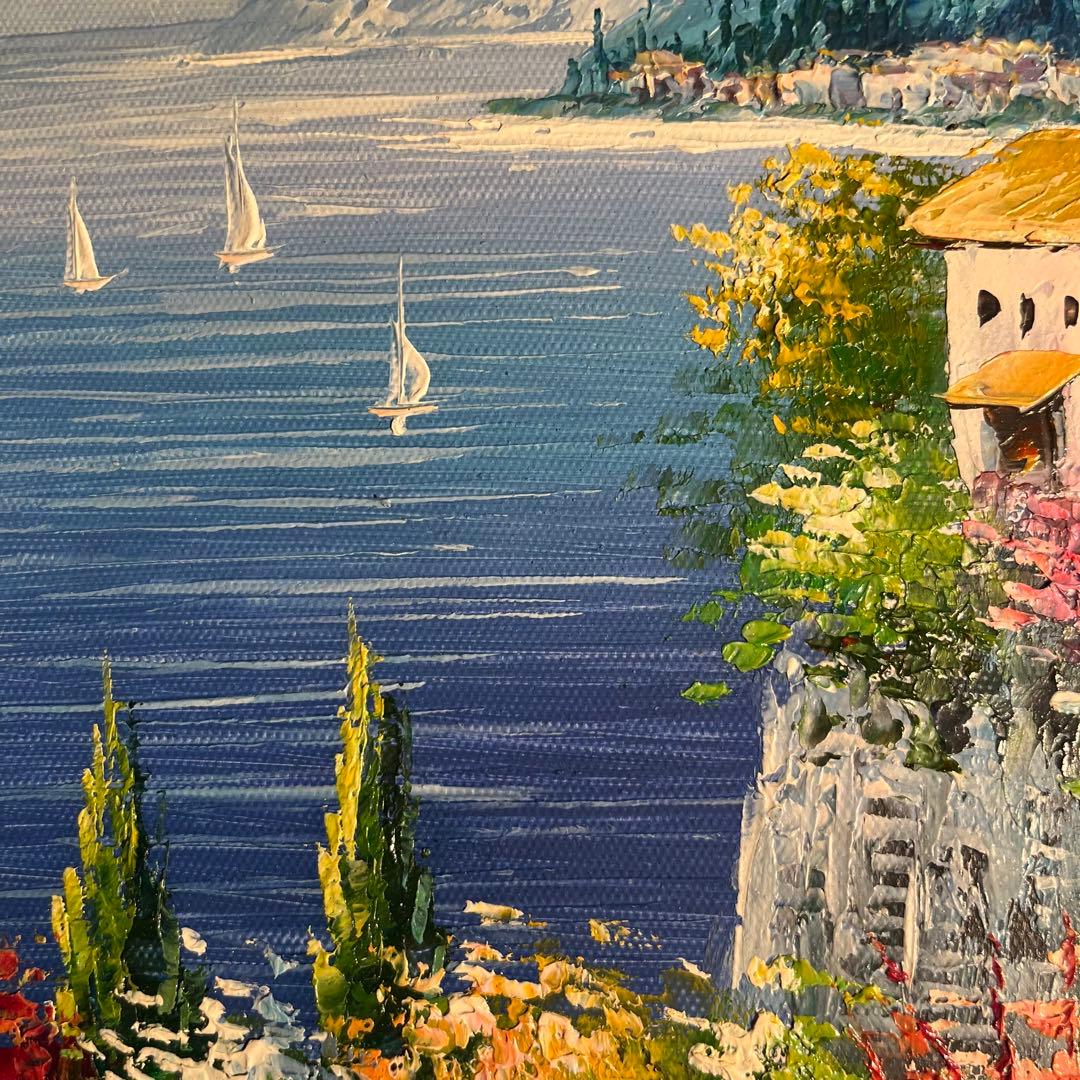 手書き油絵 地中海の風景 額付 絵画 インテリア 油彩画 - メルカリ