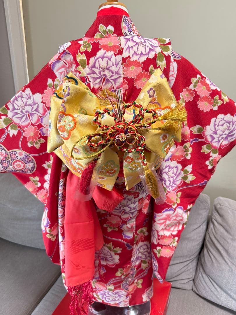 7歳七五三セット　着物草履付き　赤系① 帯未使用品