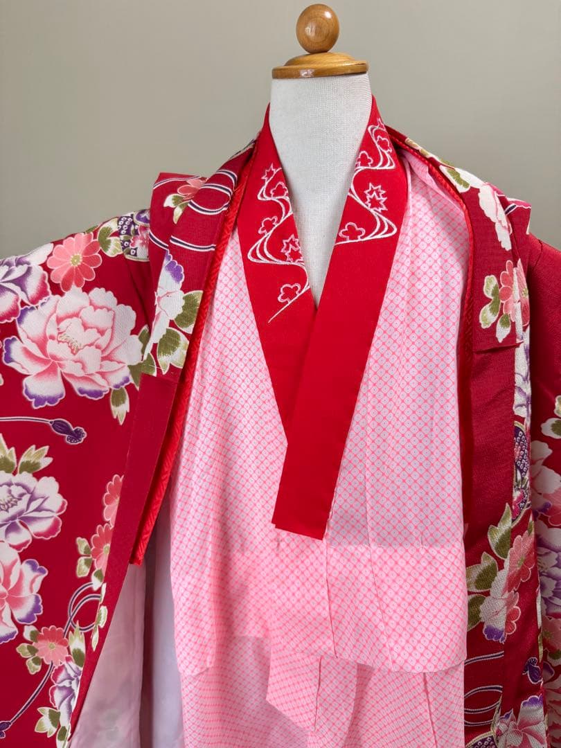 7歳七五三セット　着物草履付き　赤系① 帯未使用品