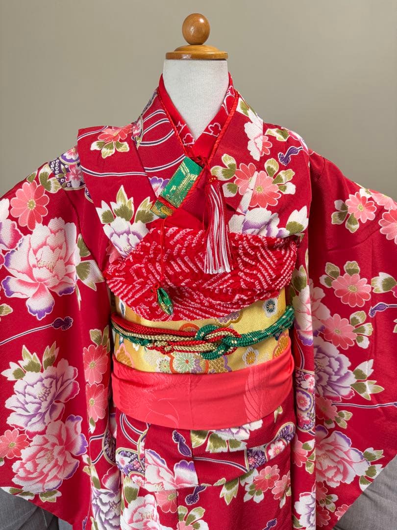 7歳七五三セット　着物草履付き　赤系① 帯未使用品
