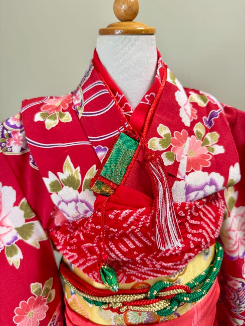 7歳七五三セット　着物草履付き　赤系① 帯未使用品