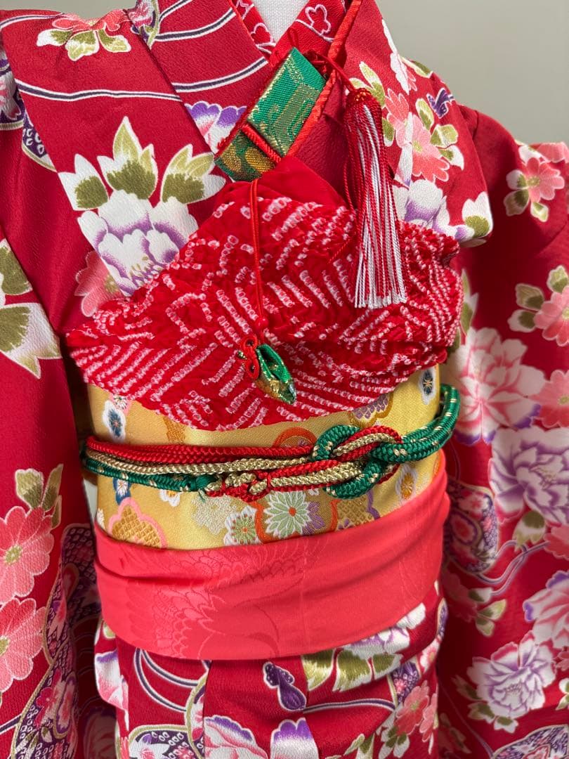 7歳七五三セット　着物草履付き　赤系① 帯未使用品